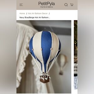 Navy Blue and Cream Floating Hot Air Balloon nursery decor size large